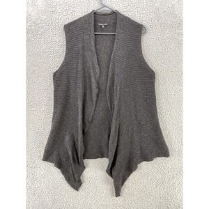 Eileen Fisher Vest Womens L Gray Cotton Blend Knit Open Unlined Mid-Length